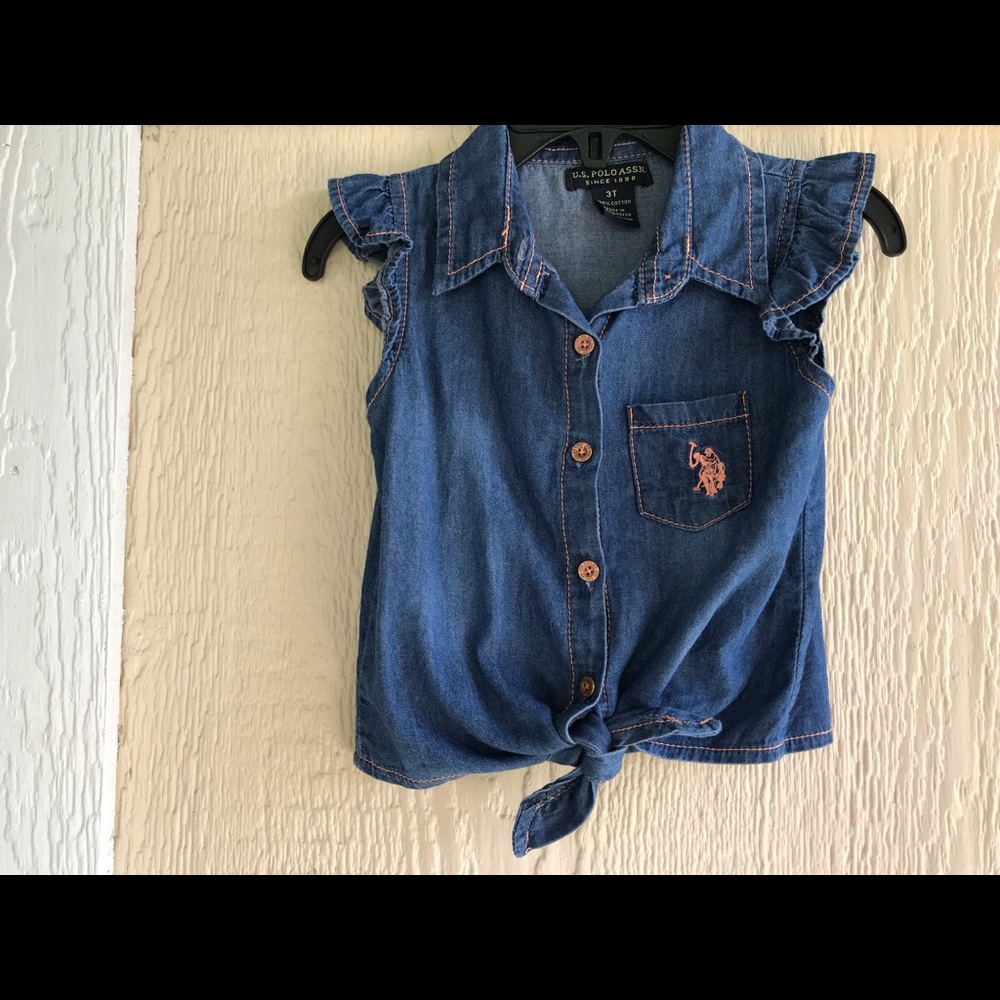 Blue denim tie at the tummy shirt for little girl